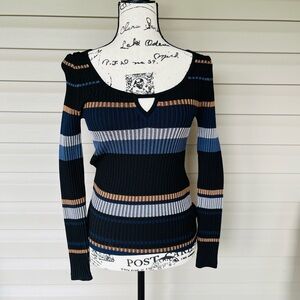 NWOT WHBM $99 Long Sleeve Stripe Keyhole Pullover Sweater